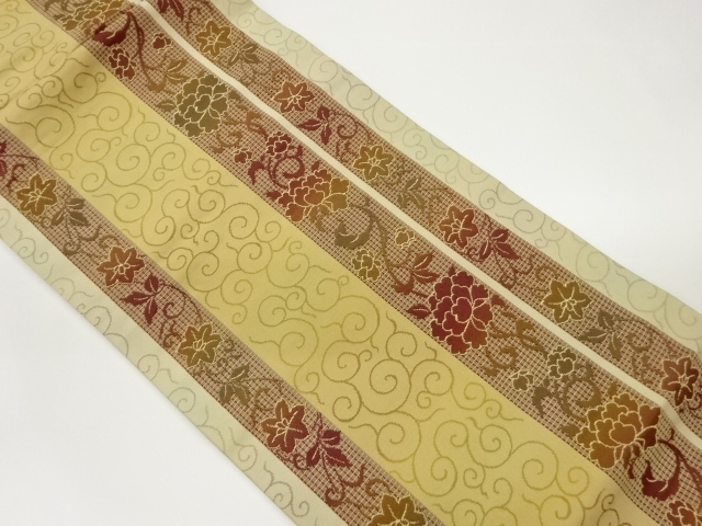 縞に花唐草模様織出し名古屋帯